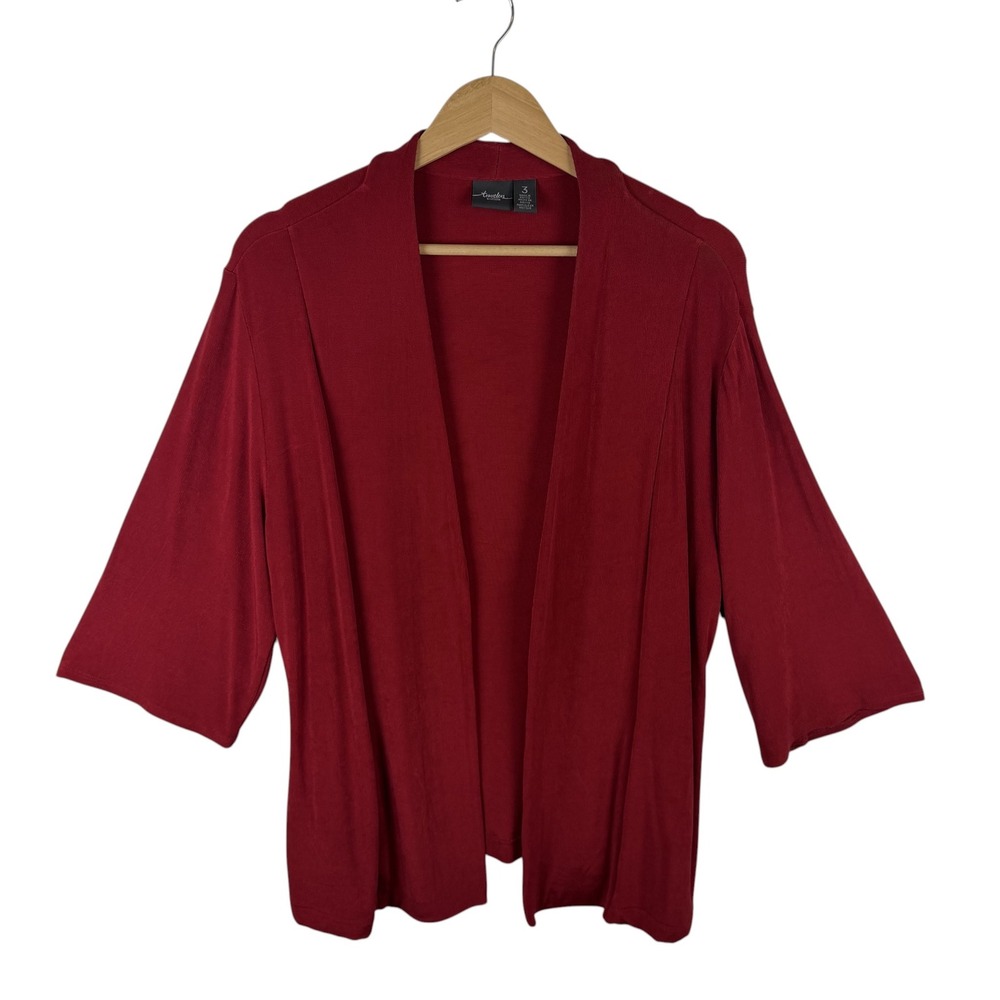 Chicos Travelers Red Open Front Cardigan Sz 3 XL Slinky Knit Stretch Minimalist